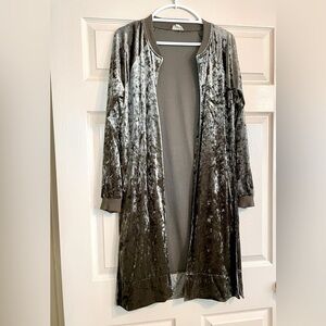 Velvet Longline Cardigan in Green